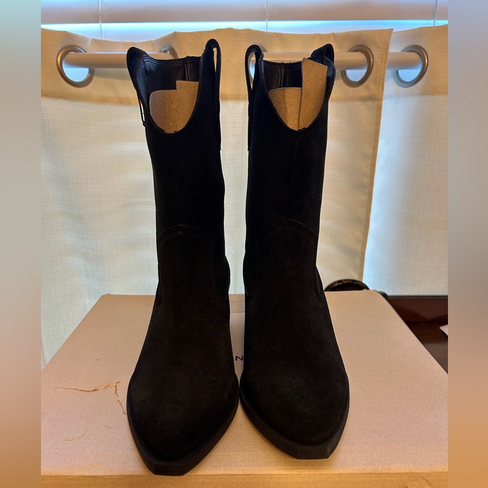 Bianco 39 Black Suede Women's Western Boots Booties NIB